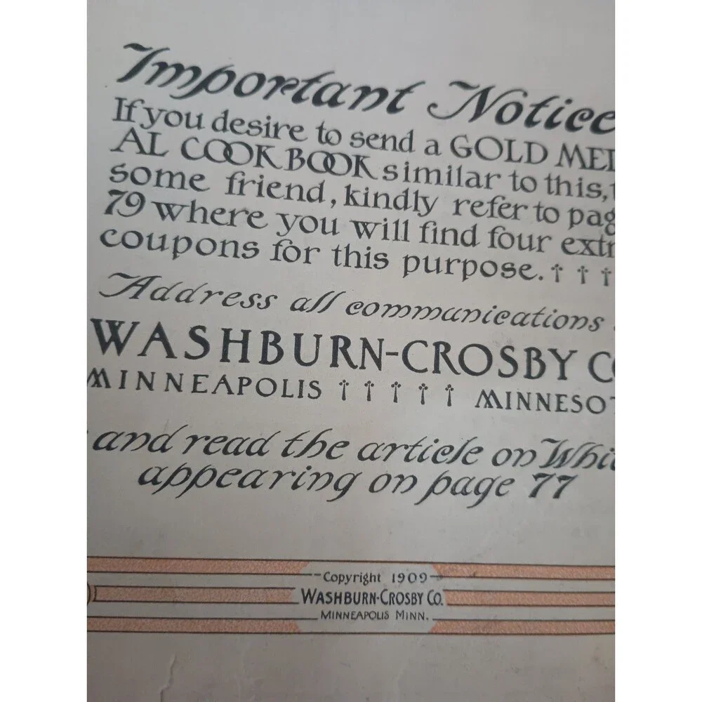 Antique 1910 Gold Medal Flour Cook Book Washburn-Crosby Co. Soft Cover Book